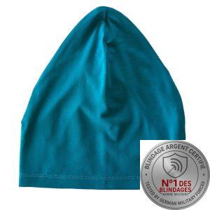 bonnet anti onde, bonnet anti ondes, bonnet protection anti ondes, bonnet anti ondes bleu turquoise