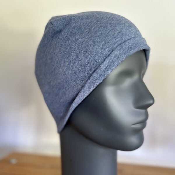 protection tête antiondes, protection rayonnements electromagnetiques, bonnets antiondes bleu indigo chiné